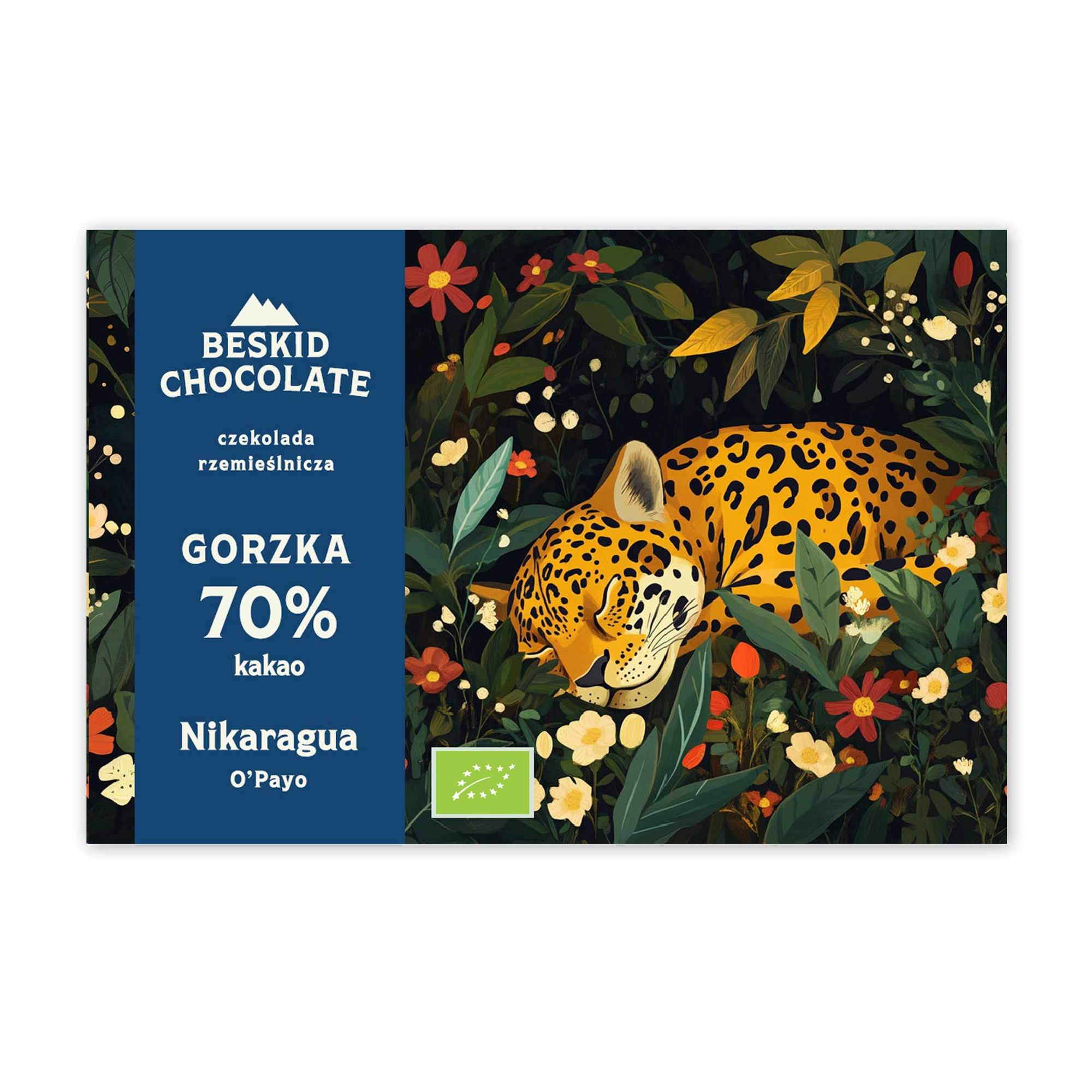 Czekolada gorzka Beskid Chocolate Nikaragua 70% kakao - opakowanie z jaguarem